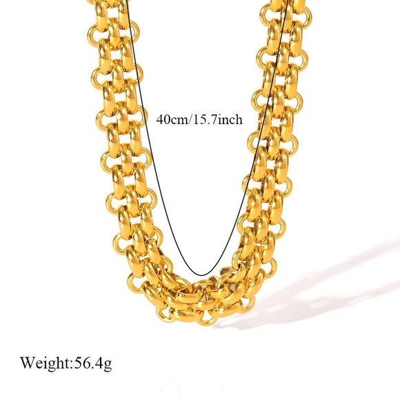 1 Zara Chain Mail Flat Link Chain Metallic Gold Basket Weave Flexible Necklace - Picture 11 of 16